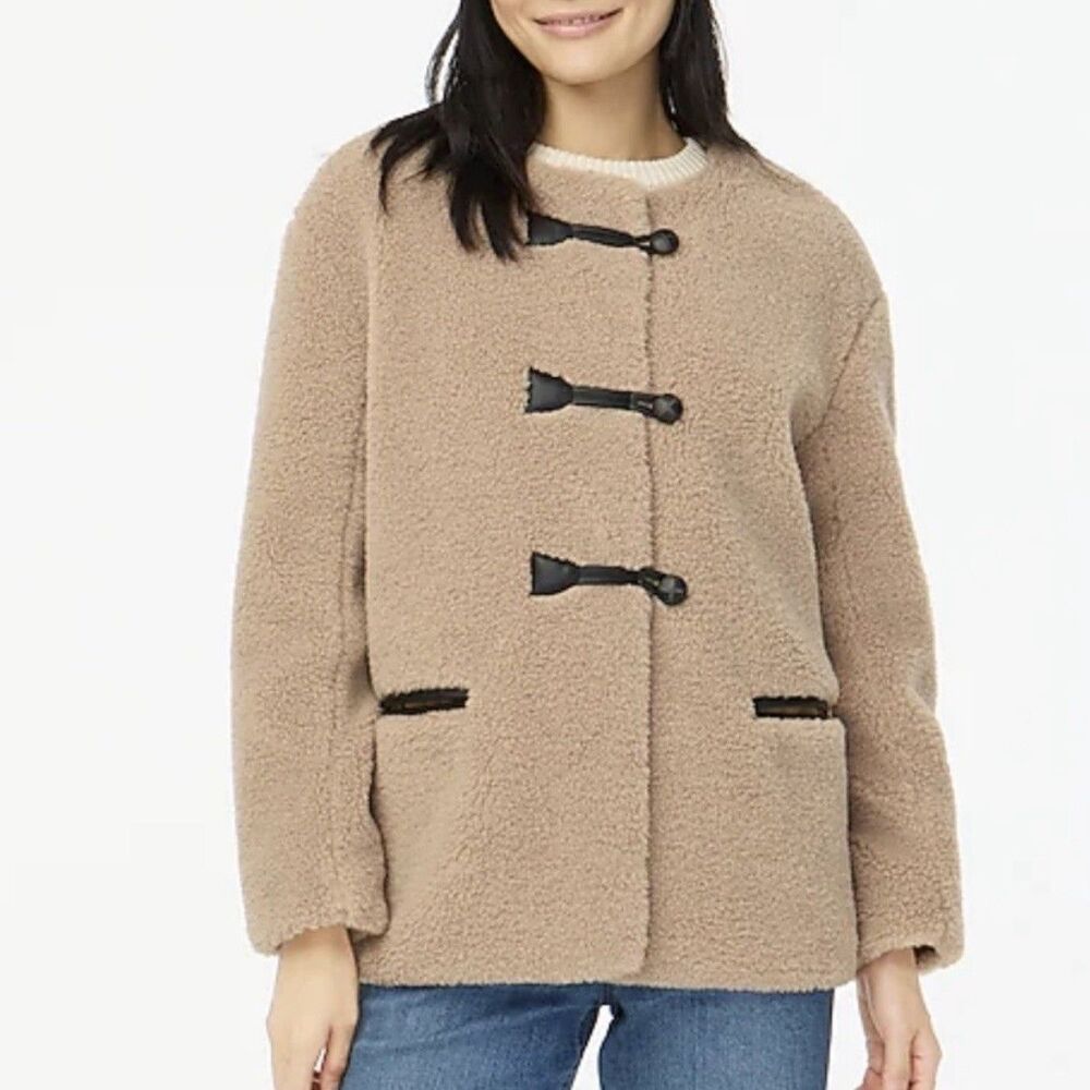 J.Crew Women's Size 3X Sherpa Teddy Toggle Coat Jacket Beige Tan Cozy Plus Size